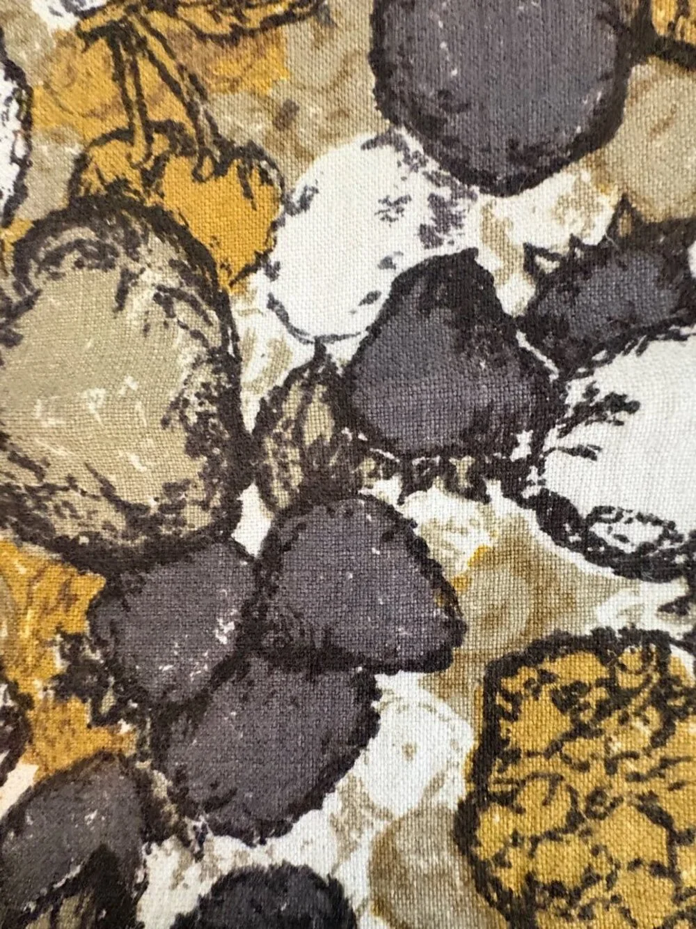 Vtg MCM Cloth Napkins Set Of 4 Retro Pears Figs Botanical Mustard Gold Gray